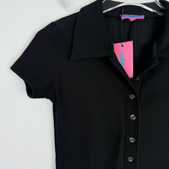 NWT Edikted Lucia Ribbed Romper Short Sleeves Black Size Medium M NEW - Picture 3 of 11